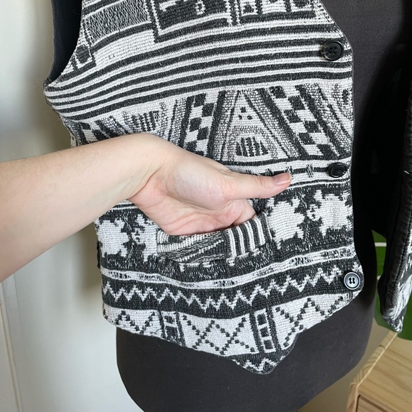 Vintage button down vest 100% cotton natural fiber grey and white pattern - Picture 3 of 10